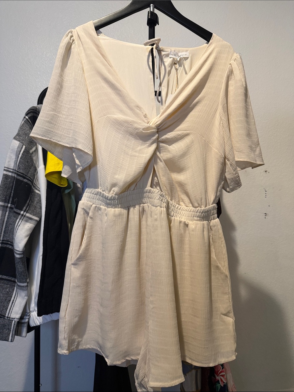 Free the Roses Cream Twisted-Front Short Sleeve Romper